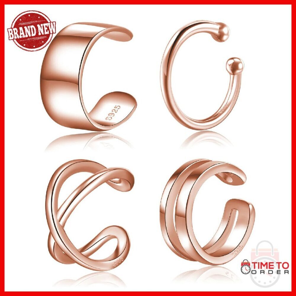 Sterling Silver Clip-On Ear Cuffs, Adjustable Non-Piercing Cartilage Earrings